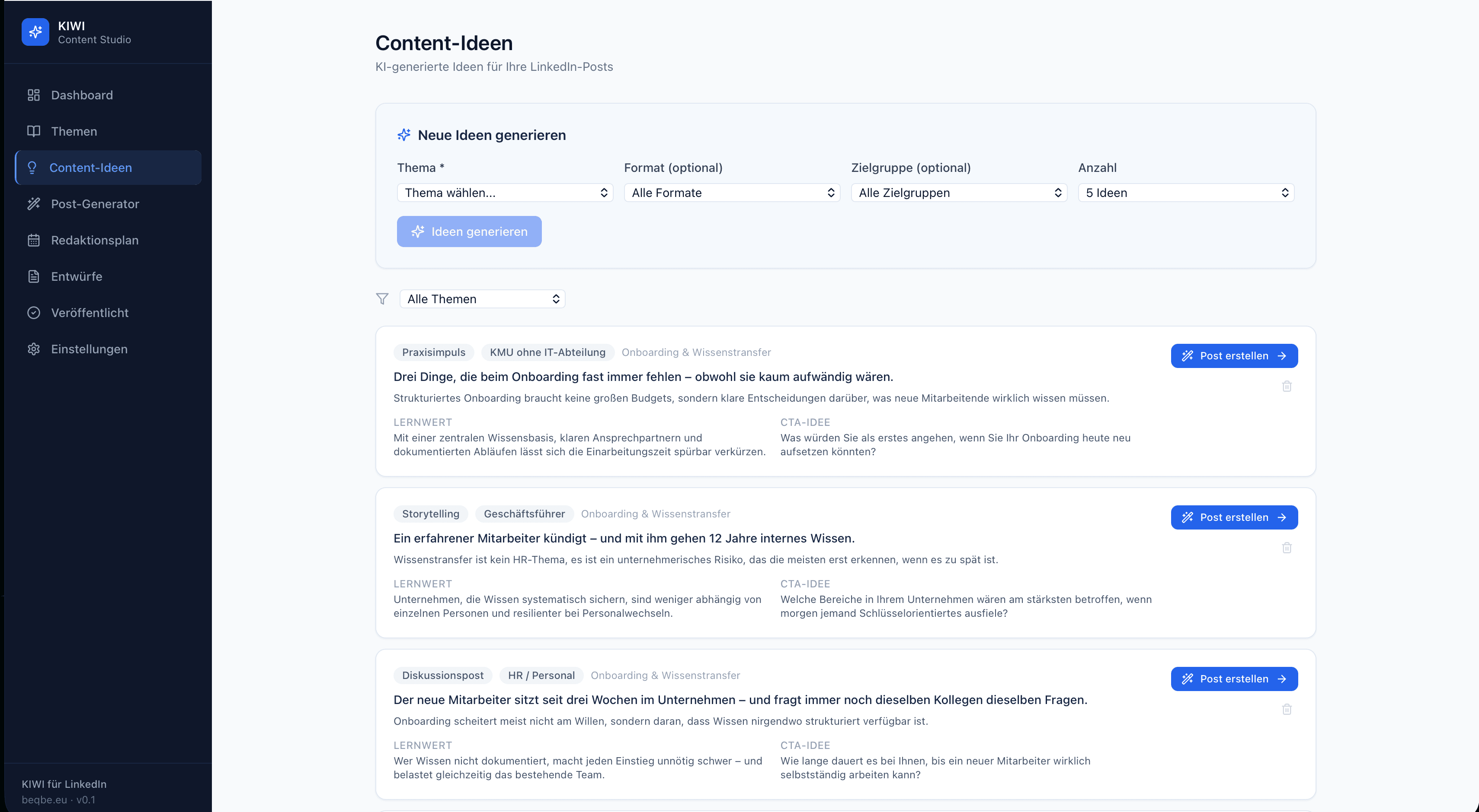 beQbe Social – AI post generator overview